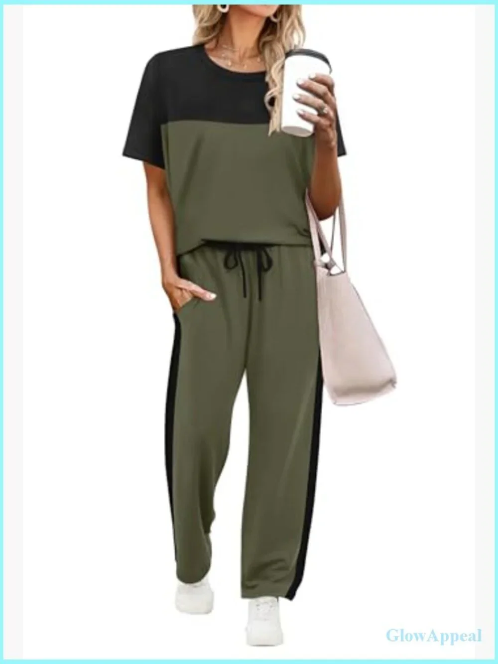 Two Piece Lounge Set Matching Wide Leg Pants Casual Travel Outfit